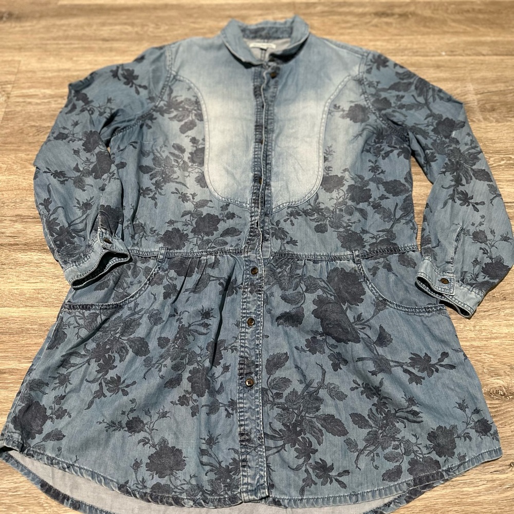 American Eagle Outfitters Blue Floral Denim Dress